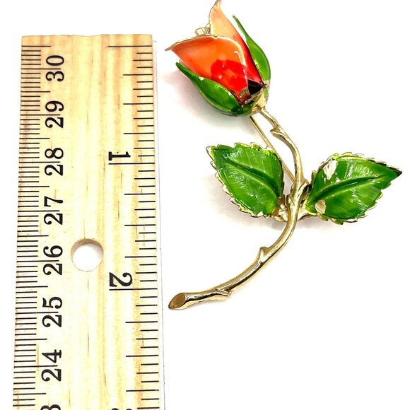 Vintage GIOVANNI Long Stem Enamel Rose Brooch - Picture 5 of 5
